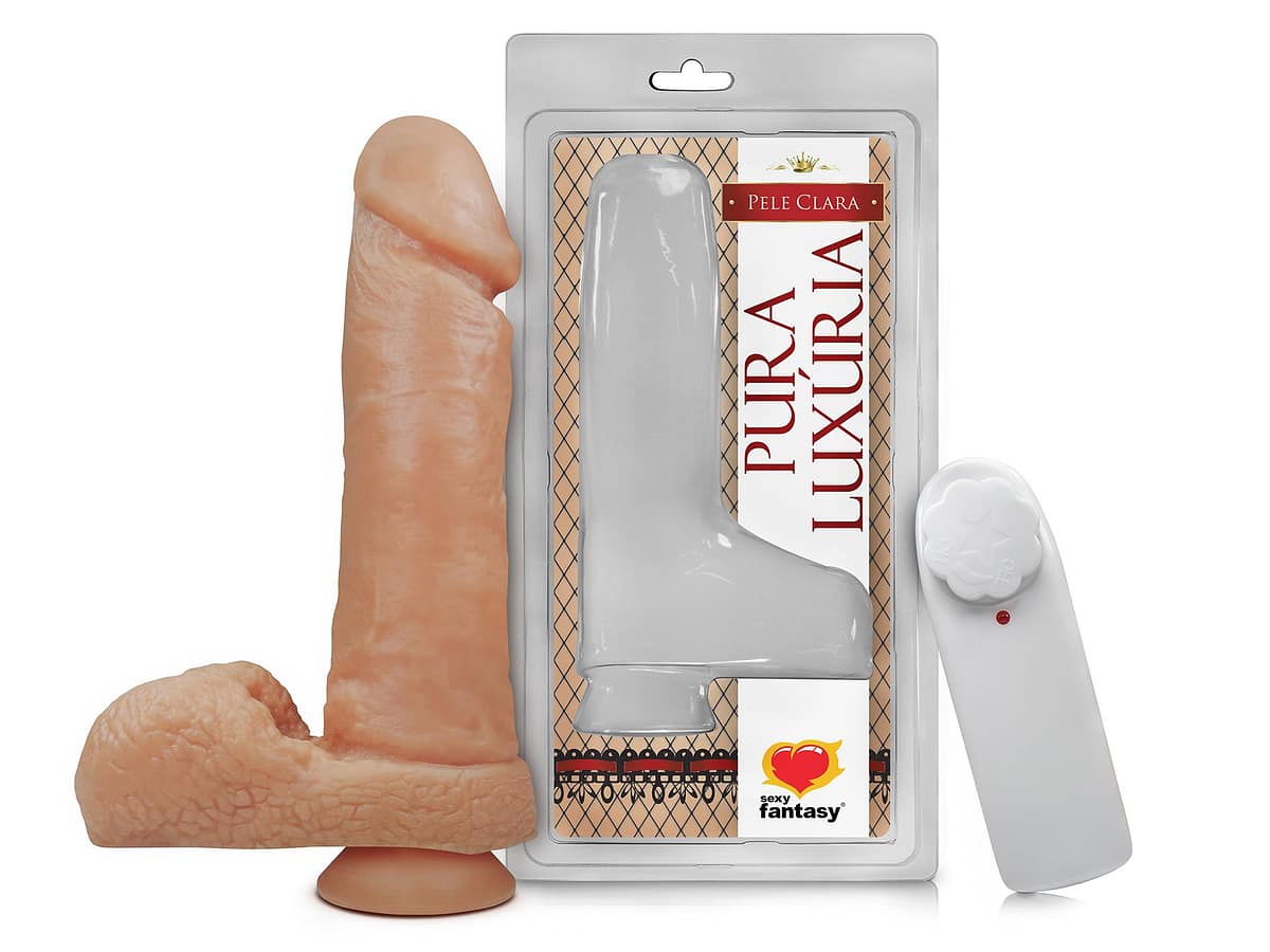 Pênis Realístico Com Escroto Vibro E Ventosa 20,5X4,7Cm