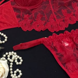 Conjunto Sexy Cropped Em Tule Bordado E Calcinha Fio