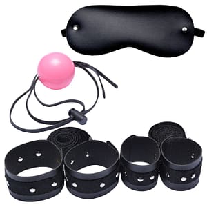 Kit Bondage Tornozeleira Com Tiras Mordaça E Venda - Dominatrix