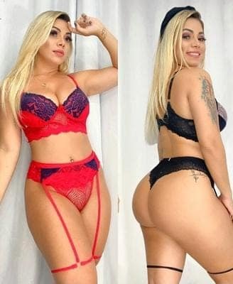 Conjunto Em Renda Cinta Liga Bicolor