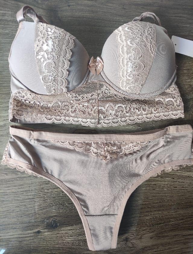 Conjunto Lingerie Microfibra Com Base Em Renda