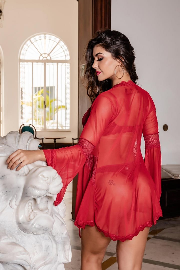 Roby Sensual Curto Em Tule E Renda - Imagem 2