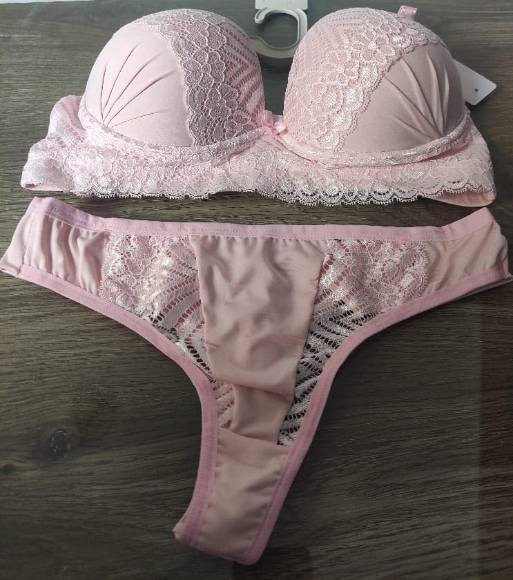 Conjunto Lingerie Em Microfibra Drapeado E Renda