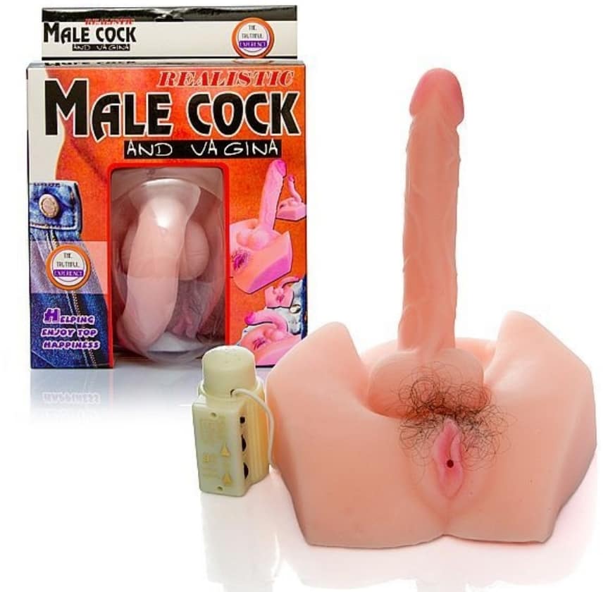 Pênis e Vagina Hermafrodita Em Cyberskin Com Vibrador